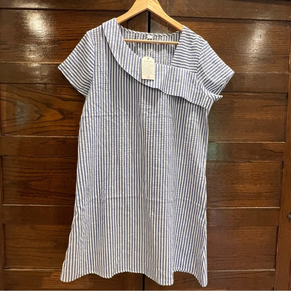 ✅ 5/$25 NWT Nautical Blue White pinstripes Striped Dress XL short sleeve collar